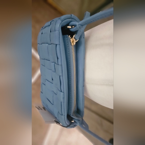 ZARA 100% Sheep Leather Quilted Crossbody Purse In Blue. NWT - Picture 12 of 16